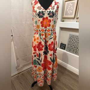 BloomChic Floral Midi Dress Size 12 Sleeveless V-Neck Colorful Spring Summer